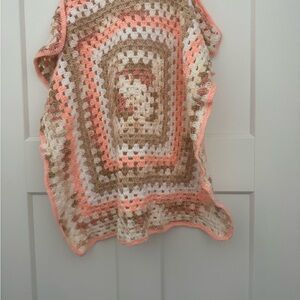 Handmade Crochet Throw in Peach, Cream & Tan